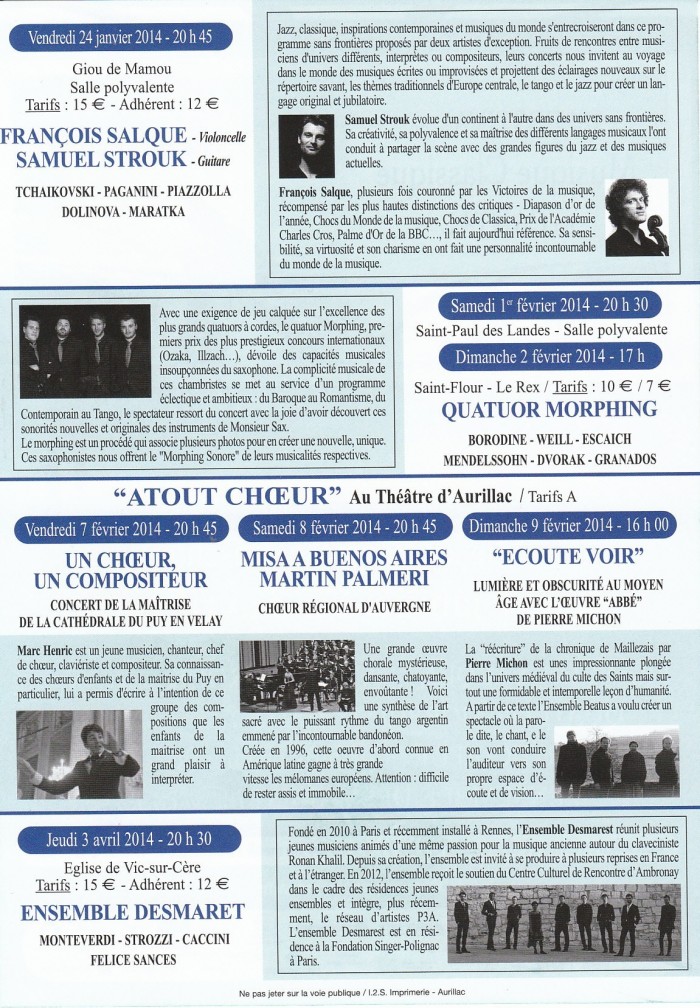 Programme du 18e voyage d'hiver, 2013-2014